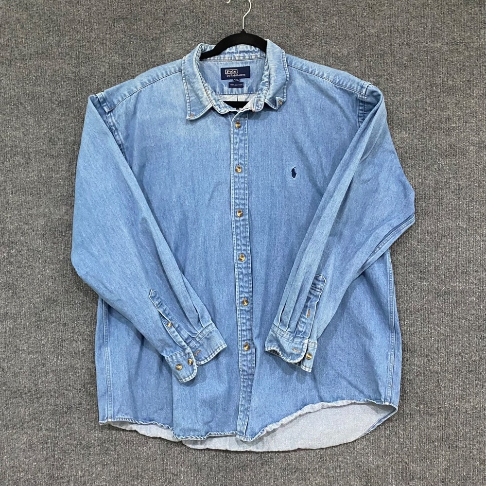 Polo Ralph Lauren Denim Button Up Shirt Mens XXL Blue Long Sleeve Work Shirt